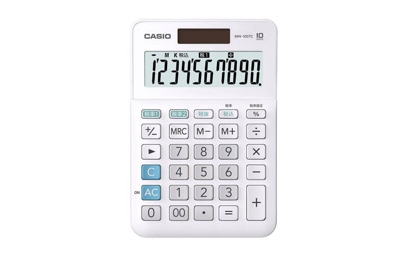 軽減税率に対応したおすすめの電卓：カシオ MW-100TC-WE-N